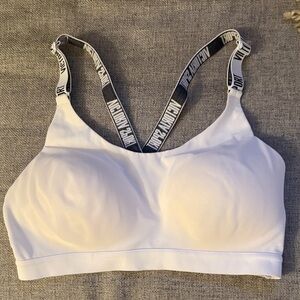White Seamless Sports Bra with Branded Contrast Straps